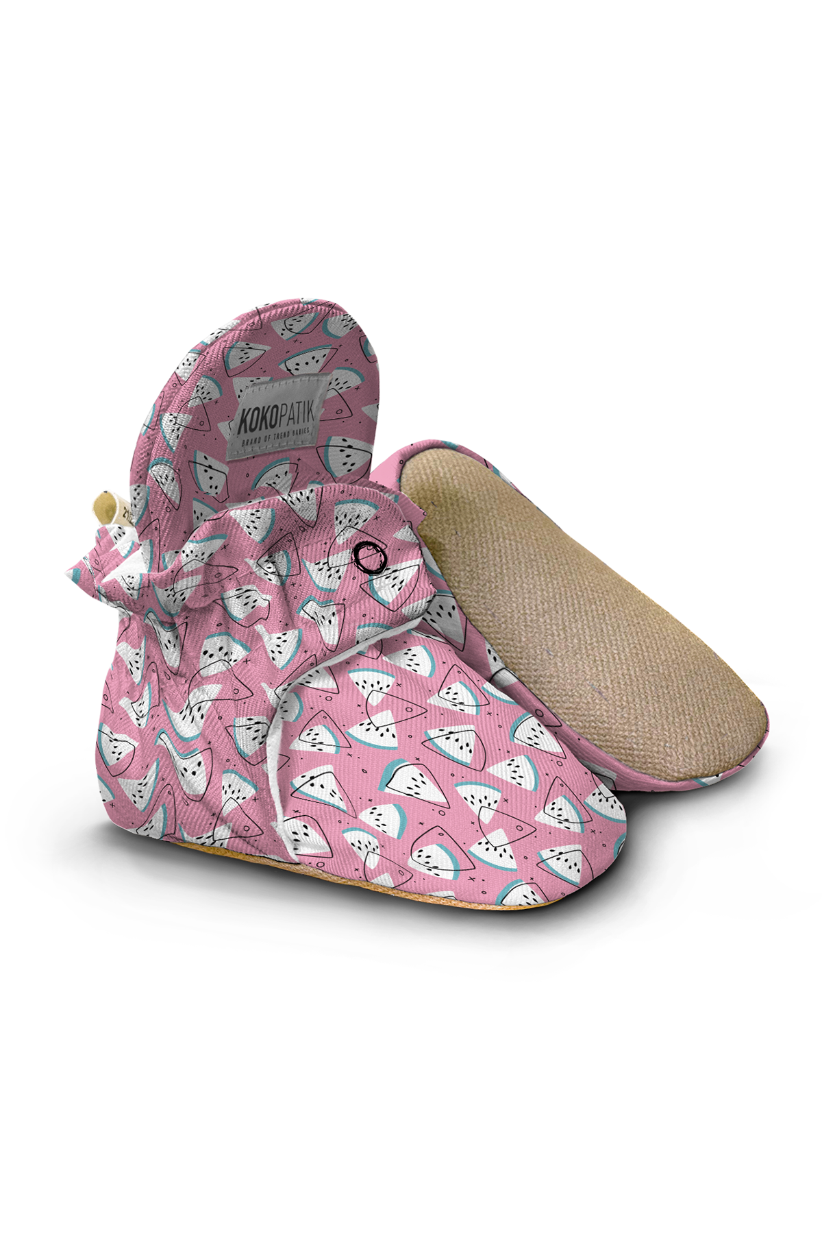 Pink Watermelon Pattern Slippers, Non-Slip Sole, Organic Cotton Lined, Unisex Baby Slippers