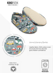Kokopatik Organic Cotton Baby Booties – Non-Slip Sole, Newborn Booties, Home & Nursery Shoes, Road Pattern Booties