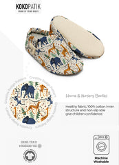 Kokopatik Organic Cotton Baby Booties – Non-Slip Sole, Newborn Booties, Home & Nursery Shoes, Animated Forest Pattern Booties