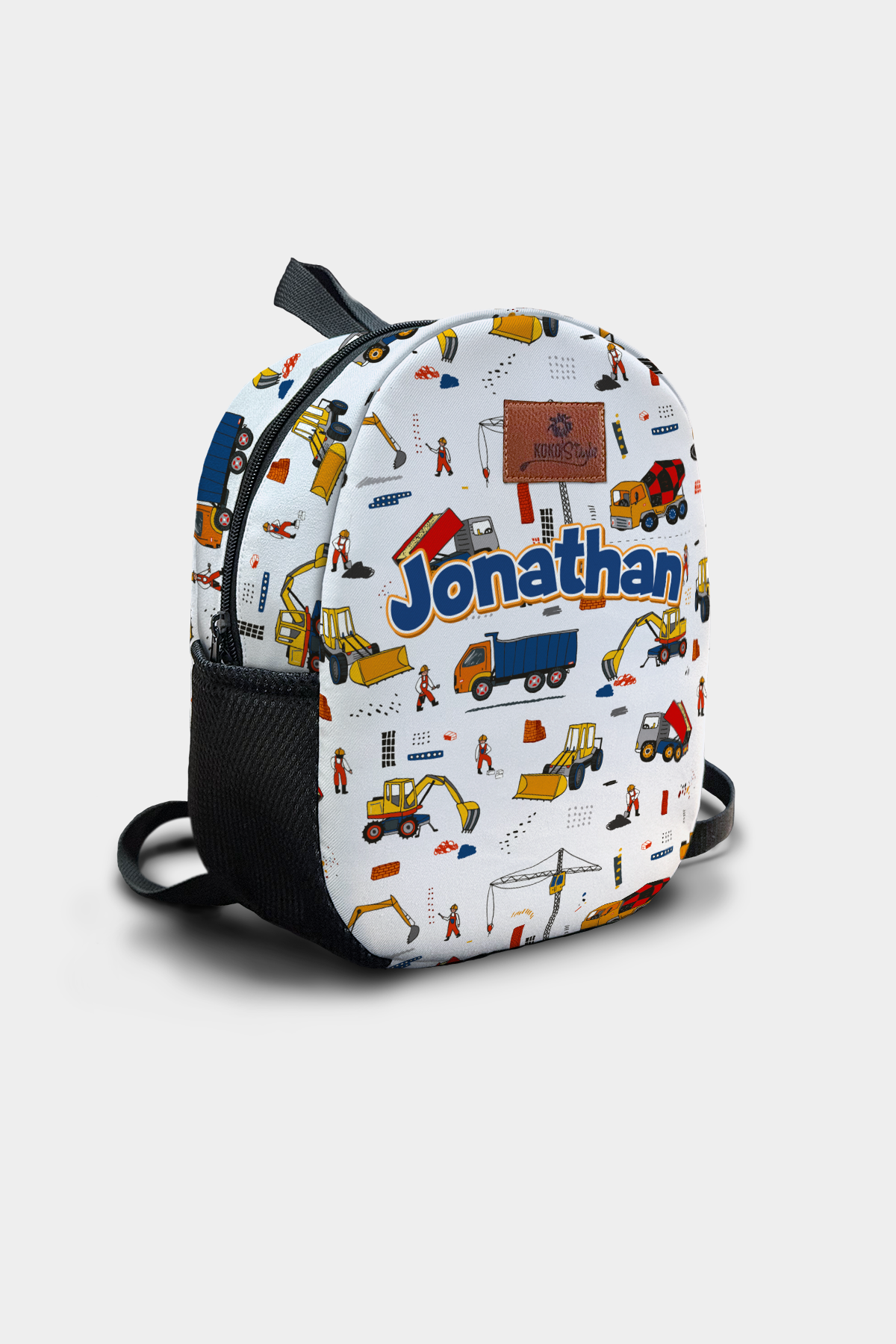 Construction Pattern Personalized Backpack – Medium Size Kids Backpack for Ages 3–6, Daycare Bag