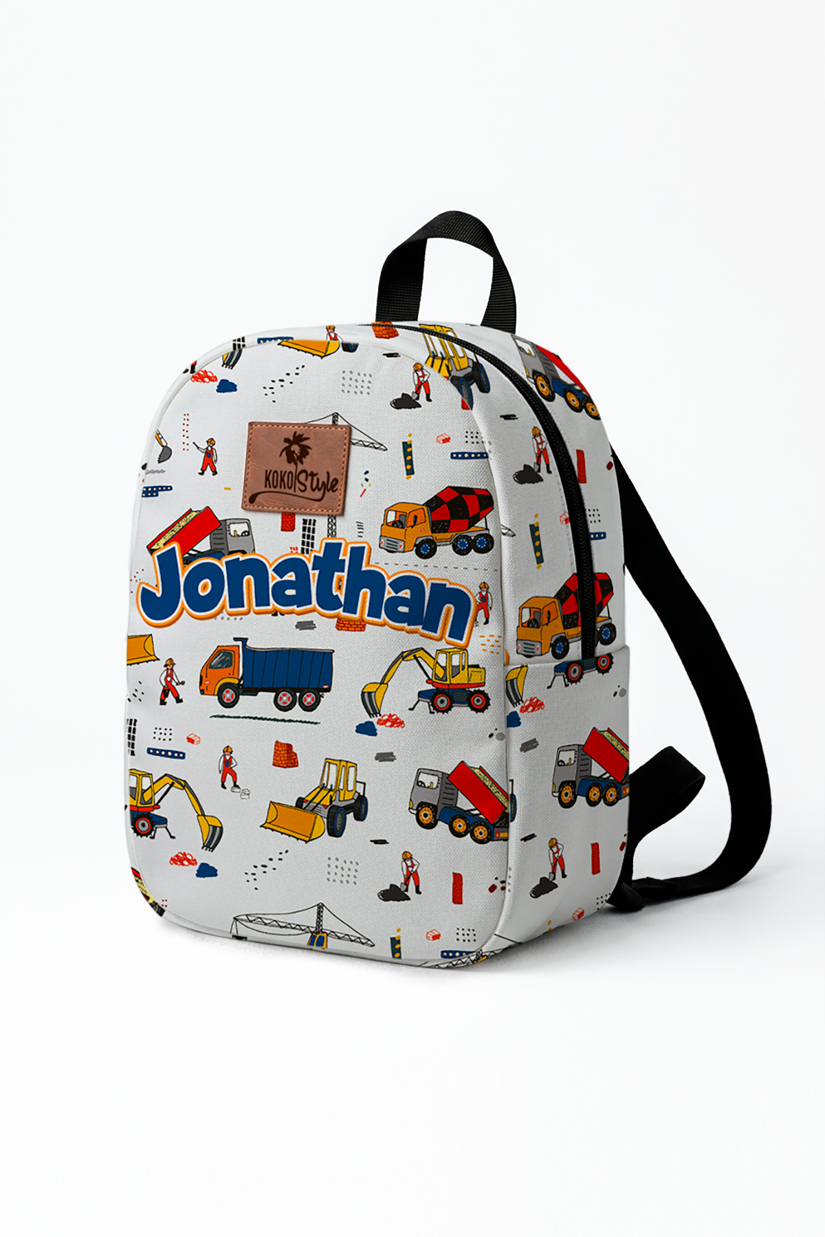 Construction Pattern Personalized Toddler Backpack – Small Size Kids Backpack for Ages 1–3, Daycare Bag