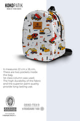 Construction Pattern Toddler Backpack – Small Size Kids Backpack for Ages 1–3, Daycare Bag