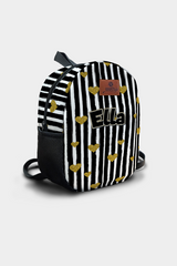 Black & White Heart Pattern Personalized Backpack – Medium Size Kids Backpack for Ages 3–6, Daycare Bag