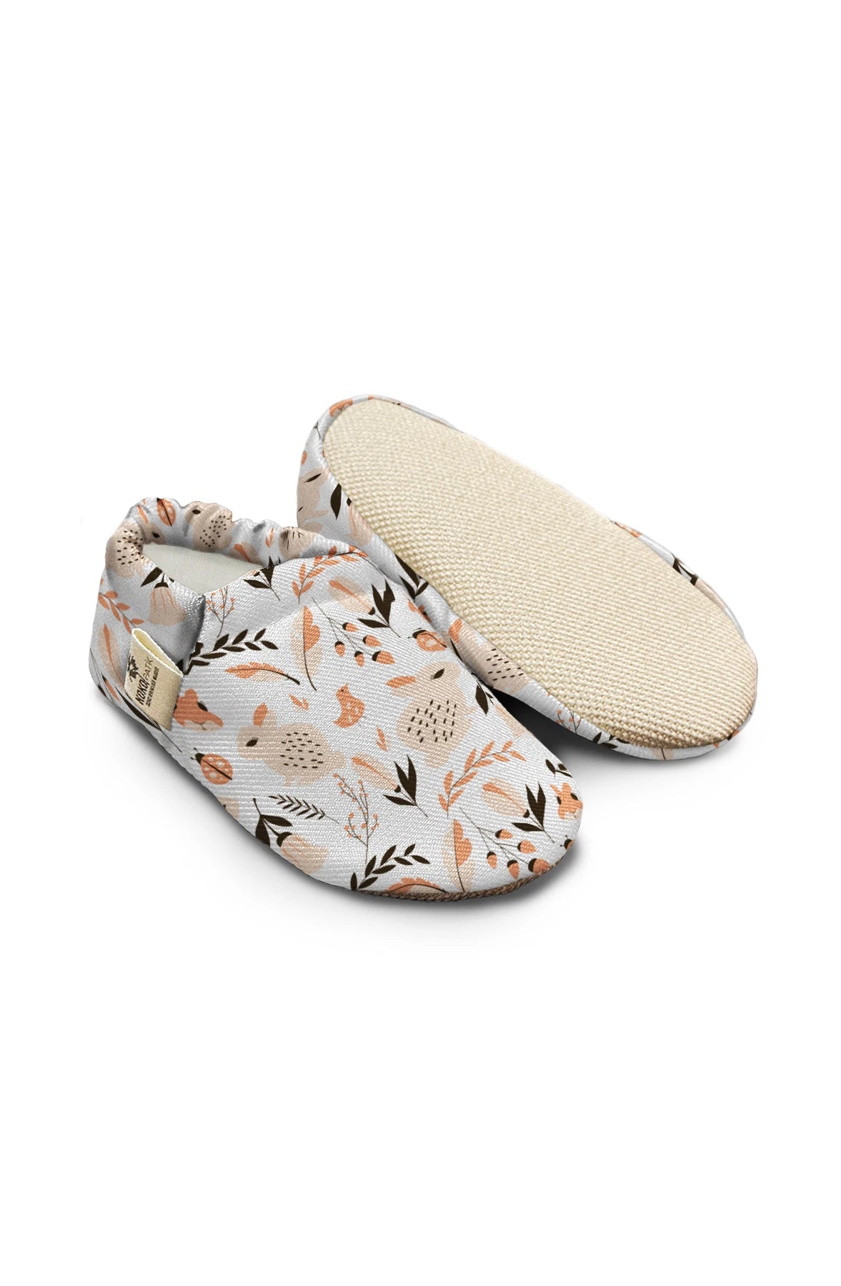 Kokopatik Organic Cotton Baby Booties – Non-Slip Sole, Newborn Booties, Home & Nursery Shoes, Salmon Bunny Pattern Booties