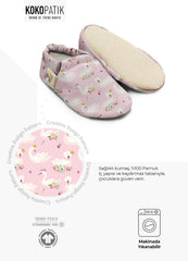 Kokopatik Organic Cotton Baby Booties – Non-Slip Sole, Newborn Booties, Home & Nursery Shoes, Crowned Swan Pattern Booties