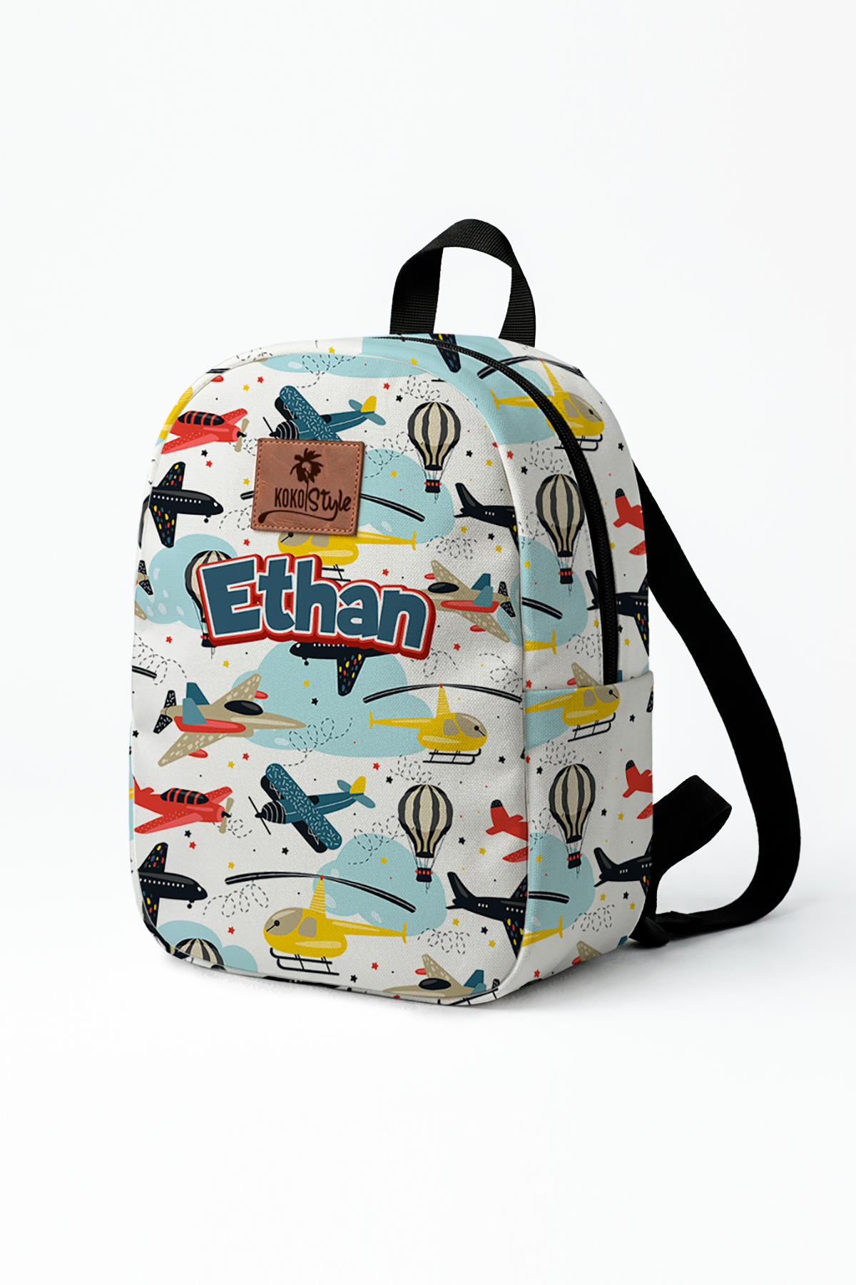 Flying Vehicles Pattern Personalized Toddler Backpack – Small Size Kids Backpack for Ages 1–3, Daycare Bag