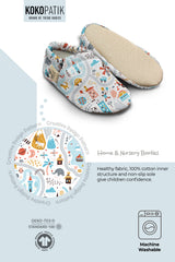 Kokopatik, Non-Slip Sole, Organic Cotton Lined Home Slippers, First Step Shoes, Utopia Patterned Slippers