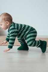 Green Fleece Baby Booties – Soft, Non-Slip Indoor Slippers for Babies
