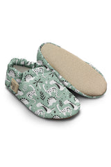 Kokopatik Non-Slip Sole, Indoor/Creche Booties, Unisex Baby Booties, Cotton Newborn Shoe, Green Dino Pattern